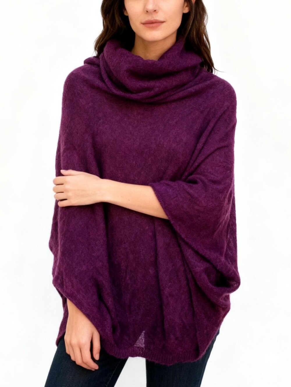 Guinevere Cowl Neck Oversized Alpaca-Blend Purple Poncho Size S